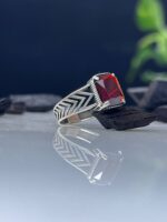 Red Zircon Stone Silver Ring #072 - Image 2