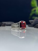 Red Zircon Stone Silver Ring #072 - Image 3