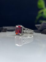 Red Zircon Stone Silver Ring #072 - Image 4