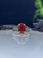Red Zircon Stone Silver Ring #072 - Image 5