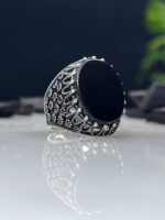 Black Onyx Stone Silver Ring #073 - Image 2