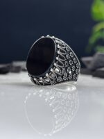 Black Onyx Stone Silver Ring #073