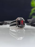 Red Zircon Stone Silver Ring #074 - Image 2