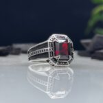 Red Zircon Stone Silver Ring #074