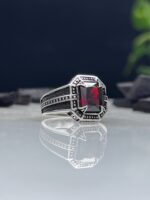 Red Zircon Stone Silver Ring #074