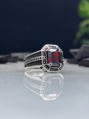Red Zircon Stone Silver Ring