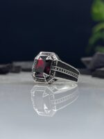 Red Zircon Stone Silver Ring #074 - Image 3