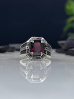 Red Zircon Stone Silver Ring #074 - Image 4