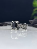 Black Zircon Stone Silver Ring #075 - Image 3