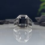 Black Zircon Stone Silver Ring #145