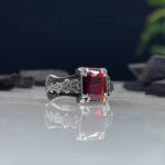 Red Zircon Stone Silver Ring #078
