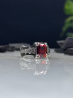 Red Zircon Stone Silver Ring #078