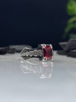 Red Zircon Stone Silver Ring #078 - Image 3