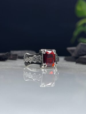 Red Zircon Stone Silver Ring