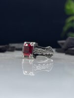 Red Zircon Stone Silver Ring #078 - Image 4