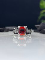 Red Zircon Stone Silver Ring #078 - Image 2
