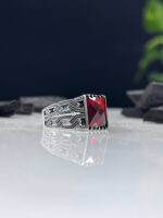 Red Zircon Stone Silver Ring #080 - Image 2