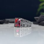 Red Zircon Stone Silver Ring #080