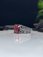 Red Zircon Stone Silver Ring #080