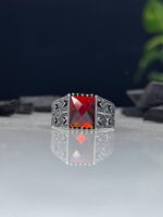 Red Zircon Stone Silver Ring #080 - Image 3