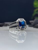 Blue Zircon Stone Silver Ring #081