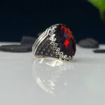 Red Zircon Sone Silver Ring #101