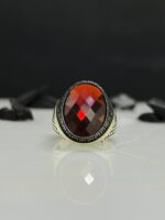 Red Zircon Stone Silver Ring #102 - Image 3