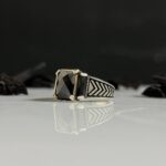 Black Zircon Stone Silver Ring #093