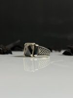 Black Zircon Stone Silver Ring #093