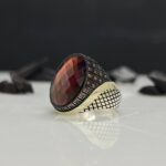 Red Zircon Stone Silver Ring #102