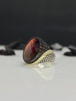 Red Zircon Stone Silver Ring #102