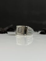 Black Zircon Stone Silver Ring #089