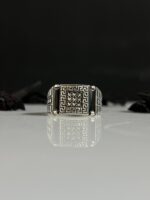 Black Zircon Stone Silver Ring #089 - Image 2