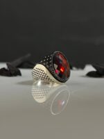 Red Zircon Stone Silver Ring #102 - Image 2