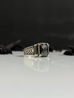 Black Zircon Stone Silver Ring #093 - Image 3