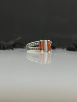 Red Zircon Stone Silver Ring #090 - Image 3