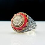 Red Agate With Tughra Symbolize 925 Silver Ring #124