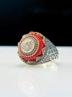 Red Agate With Tughra Symbolize 925 Silver Ring #124