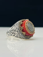 Star Of David Red Agate 925 Silver Ring #123 - Image 3