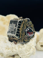Türk (𐱅𐰇𐰼𐰰) Symbolize Black Aqeeq Silver Ring #141