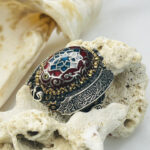 La Ilaha Illallah Maroon Aqeeq Stone Silver Ring #140