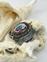 La Ilaha Illallah Maroon Aqeeq Stone Silver Ring #140