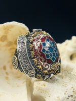 La Ilaha Illallah Maroon Aqeeq Stone Silver Ring #140 - Image 3