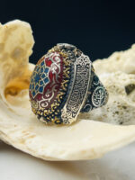 La Ilaha Illallah Maroon Aqeeq Stone Silver Ring #140 - Image 4