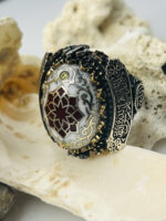Andalusian Crest Aqeeq Stone Silver Ring #139 - Image 6