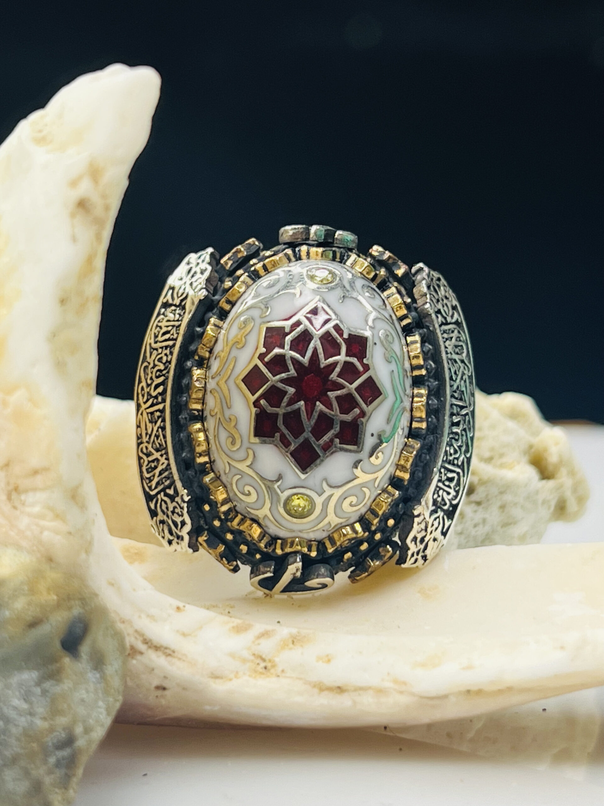 La Ilaha Illallah White Aqeeq Stone Silver Ring #139