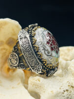 Andalusian Crest Aqeeq Stone Silver Ring #139 - Image 2