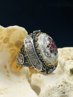 Andalusian Crest Aqeeq Stone Silver Ring #139 - Image 4