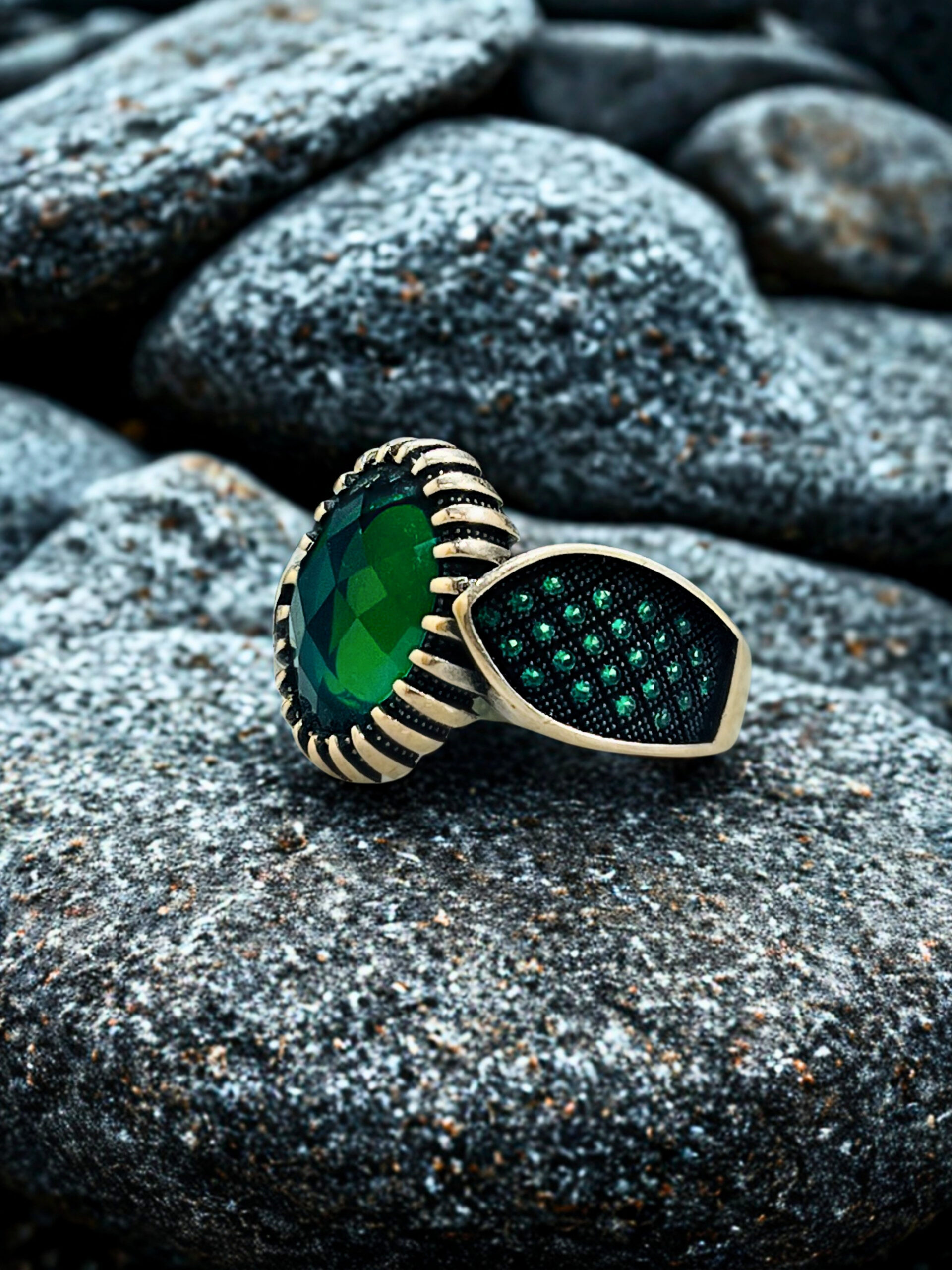 Green Zircon Stone Silver Ring #142