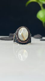 Yemeni Aqeeq Stone Silver Ring #112 - Image 4